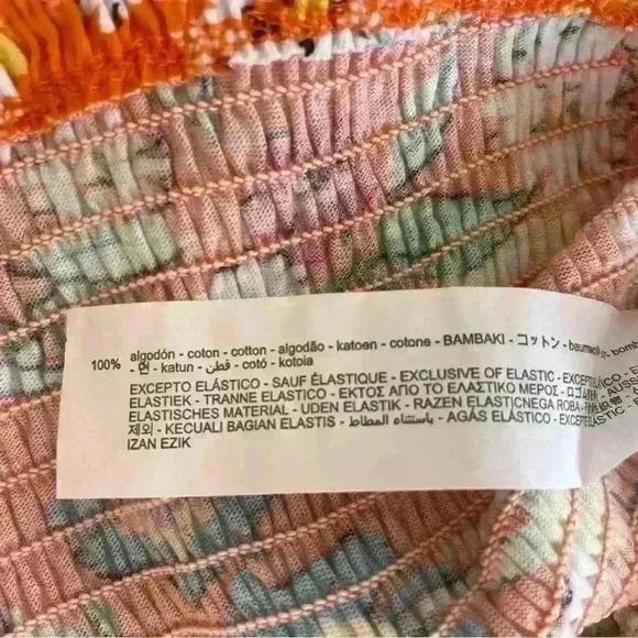 Zara Multicolored Orange Floral Print Puff Sleeves Flounce Top Size  S - Picture 7 of 7